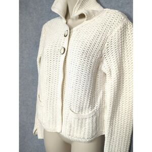 Vtg Talbots Cardigan Sweater Jacket M Mercerized Cotton White Hong Kong Boho